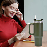 Cana Termos Din Plastic, Pentru Bauturi Calde Si Reci, Cu Maner, 9.9X9.9X27 Cm, Verde Army - vivimall.ro
