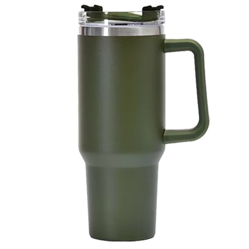 Cana Termos Din Plastic, Pentru Bauturi Calde Si Reci, Cu Maner, 9.9X9.9X27 Cm, Verde Army - vivimall.ro
