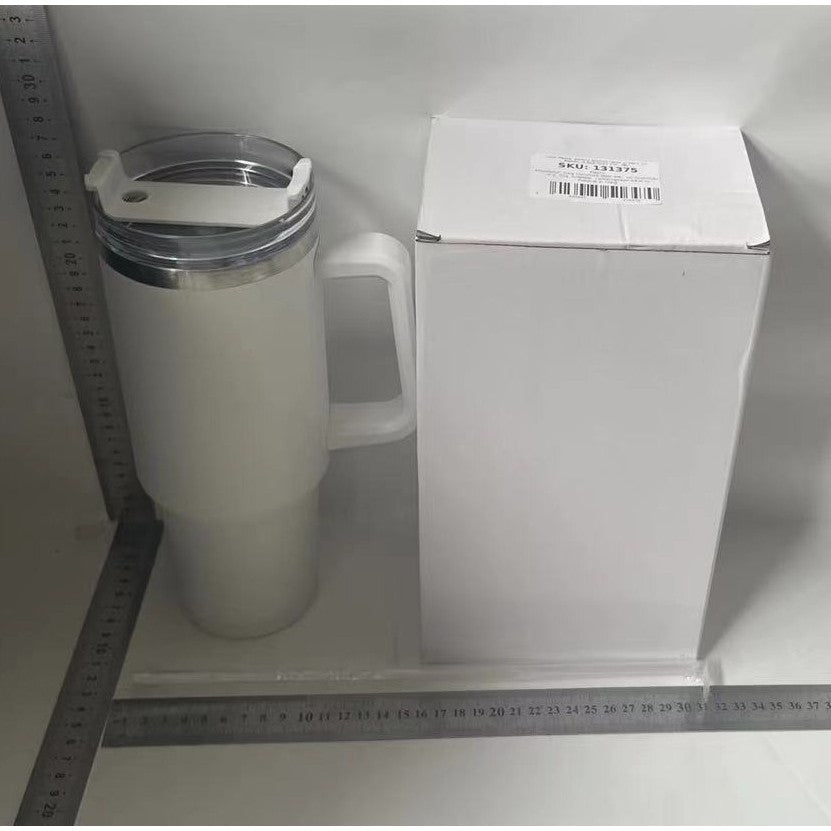 Cana Termos din Plastic, pentru Bauturi Calde si Reci, cu Maner, 9.9x9.9x27 cm, Alb - vivimall.ro