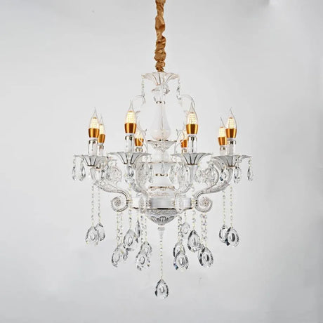 Candelabru Cristal Bruhier 8X E14, Diametru 65Cm, Alb Cu - vivimall.ro