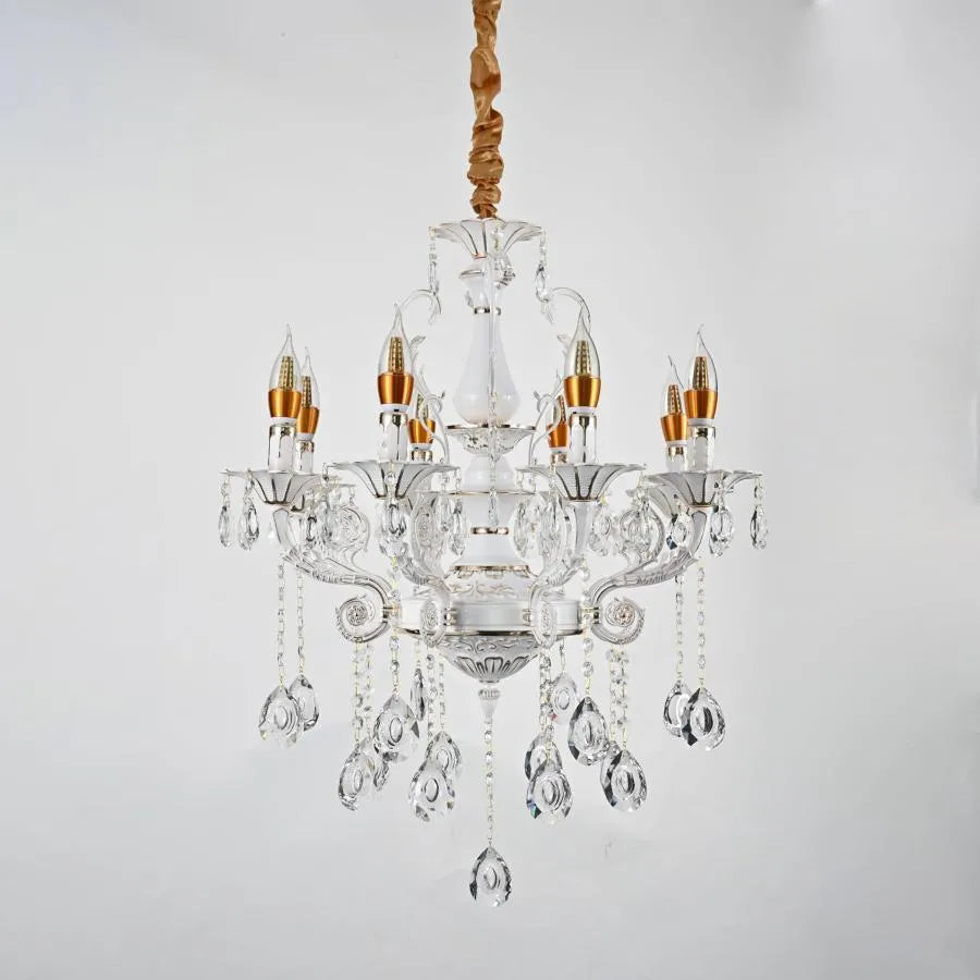 Candelabru Cristal Bruhier 8X E14, Diametru 65Cm, Alb Cu - vivimall.ro
