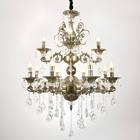 Candelabru Sanssouci Royal 12Xe14 Metal Si Cristal Inaltime Reglabila Alama Antichizata - vivimall.ro