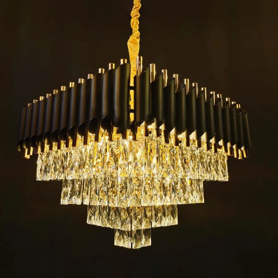 Candelabru Cristal Versailles Eleganza 7X E14, Diametru 49Cm, Lucios Si Negru - vivimall.ro