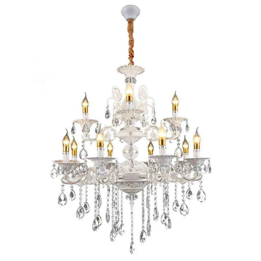 Candelabru Sanssouci Royal 12Xe14 Metal Si Cristal Inaltime Reglabila Alb Si - vivimall.ro
