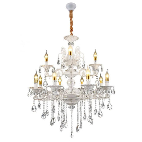 Candelabru Sanssouci Royal 12Xe14 Metal Si Cristal Inaltime Reglabila Alb Si - vivimall.ro