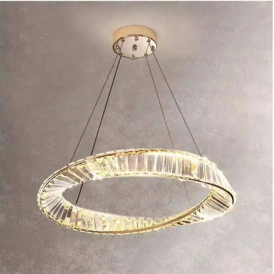 Lustra Led Suspendata Cu Telecomanda Si Cristal Cairo, 1 Cerc, Lumina Rece/Calda/Neutra, Dimabila, Lucios - vivimall.ro
