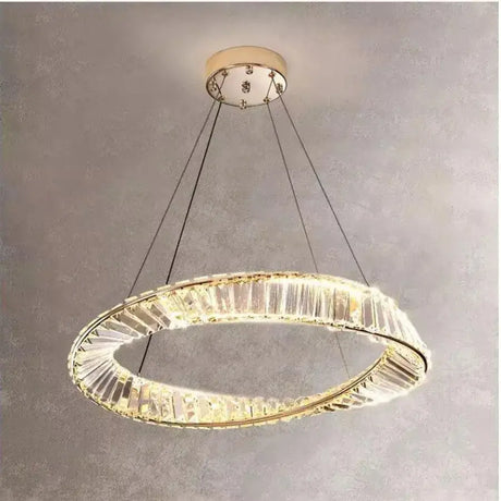 Lustra Led Suspendata Cu Telecomanda Si Cristal Cairo, 1 Cerc, Lumina Rece/Calda/Neutra, Dimabila, Lucios - vivimall.ro