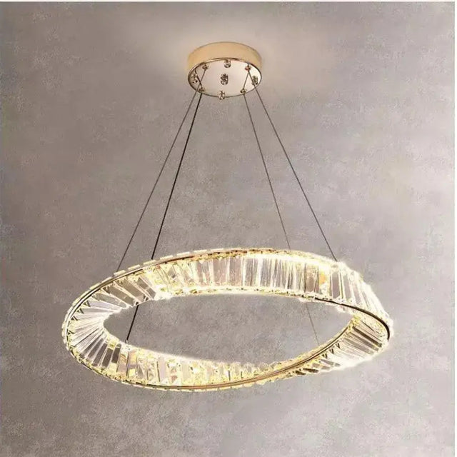 Lustra Led Suspendata Cu Telecomanda Si Cristal Cairo, 1 Cerc, Lumina Rece/Calda/Neutra, Dimabila, Lucios - vivimall.ro