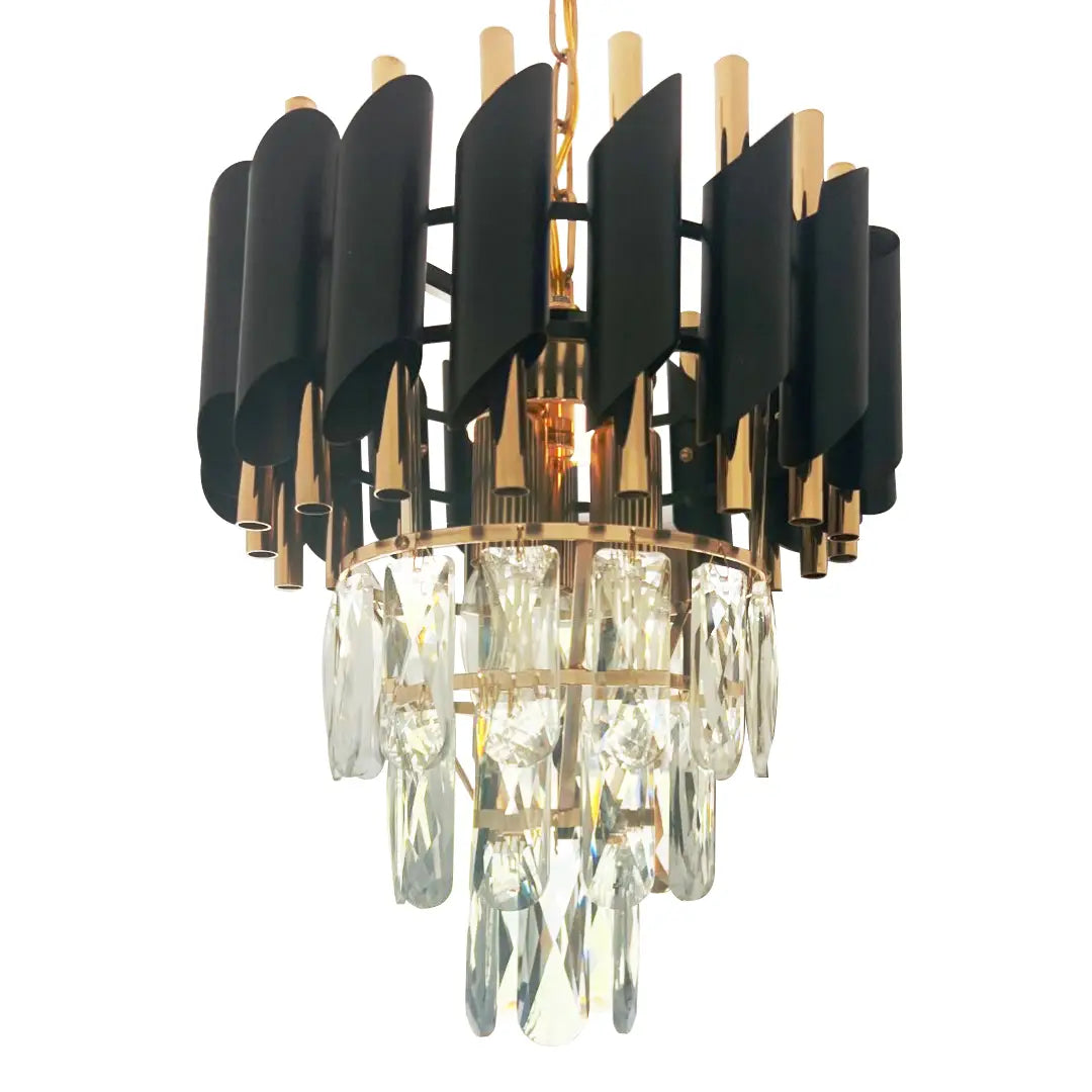 Candelabru Cristal Versailles Petito 3Xe14, Diametru 30Cm, Lucios Si Negru - vivimall.ro