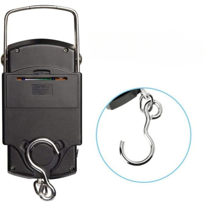 Cantar Digital De Mana Cu Carlig, Cantar Portabil, Pescuit, Cu Maner, Capacitate 50 Kg, Cu Metru Incorporat, 20.5 X 6 X 2.5 Cm, Negru - vivimall.ro