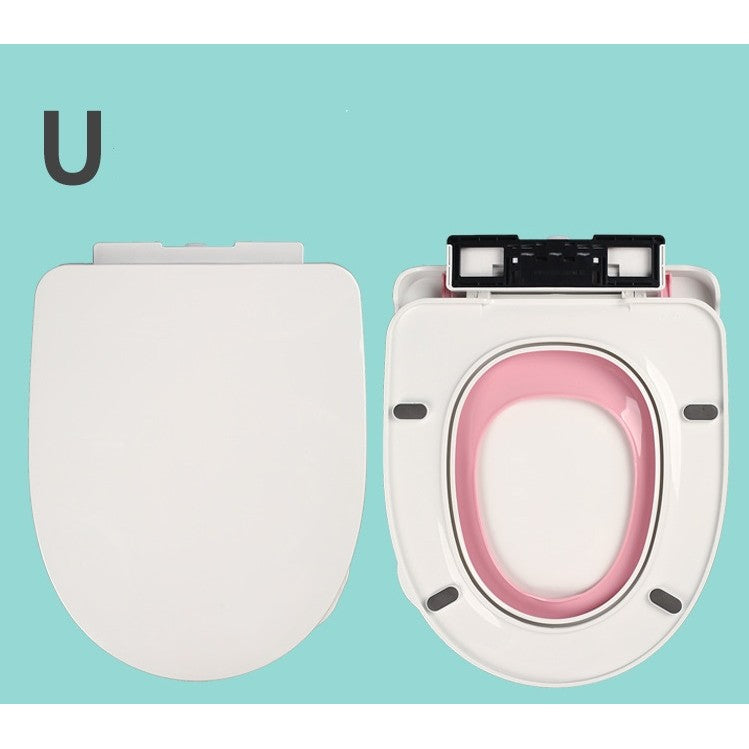 Capac de Toaleta cu Reductie 3 in 1, Vivimall, pentru Copii +3 Ani si Adulti, Coborare Lenta si Silentioasa, Instalare Usoara, din PP5 , in Forma de U, Alb/Roz - vivimall.ro
