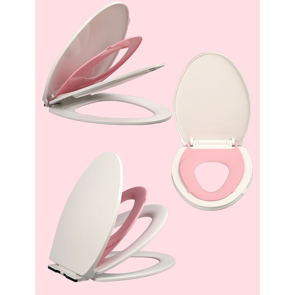 Capac De Toaleta Cu Reductie 3 In 1, Pentru Copii +3 Ani Si Adulti, Coborare Lenta Si Silentioasa, Instalare Usoara, Din Pp5, In Forma De V, Alb/Roz - vivimall.ro