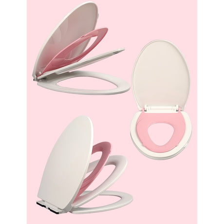 Capac De Toaleta Cu Reductie 3 In 1, Pentru Copii +3 Ani Si Adulti, Coborare Lenta Si Silentioasa, Instalare Usoara, Din Pp5, In Forma De V, Alb/Roz - vivimall.ro