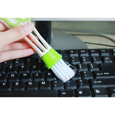 Perie Multifunctionala de Curatare, Vivimall, pentru Ventilatie Auto, Doua Capete, Moale, Microfibra, Alb-Verde, 16.25cm - vivimall.ro