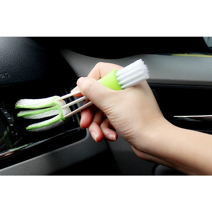 Perie Multifunctionala de Curatare, Vivimall, pentru Ventilatie Auto, Doua Capete, Moale, Microfibra, Alb-Verde, 16.25cm - vivimall.ro