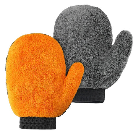 Manusa pentru Spalarea Masinii, Vivimall, Microfibra, Moale, Doua Fete, Umeda sau Uscata, Fara Zgariere, 25x20cm, Portocaliu-Gri - vivimall.ro