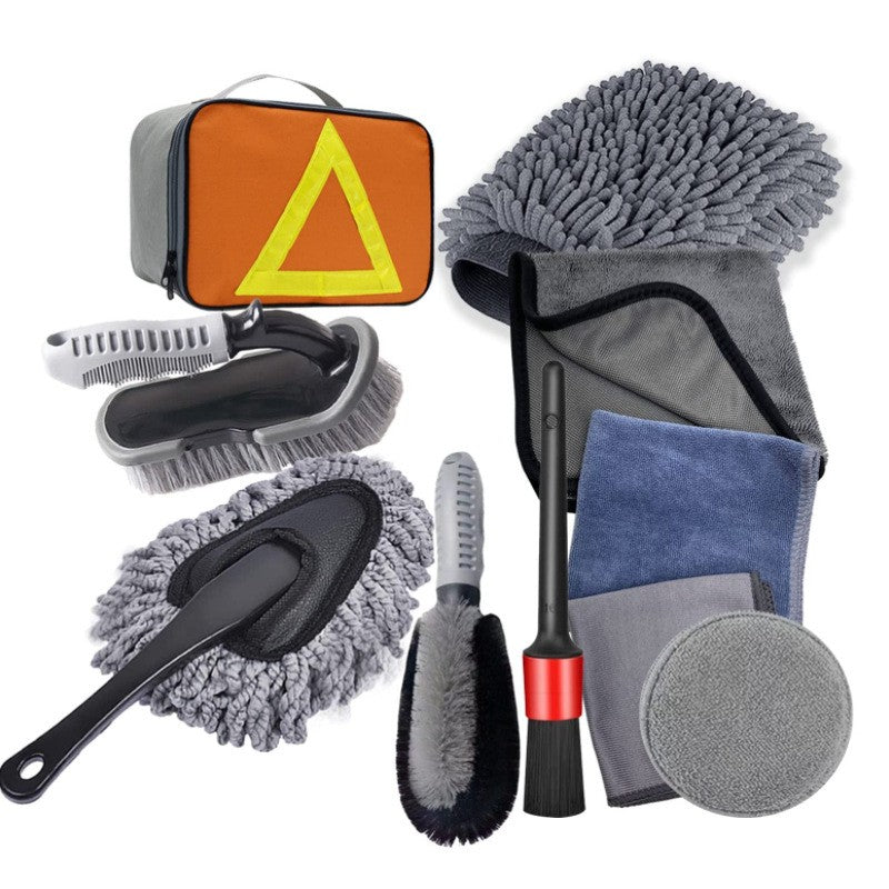 Set 10 Piese Pentru Spalat Auto, Din Plastic Si Microfibra, Perii Si Lavete - vivimall.ro