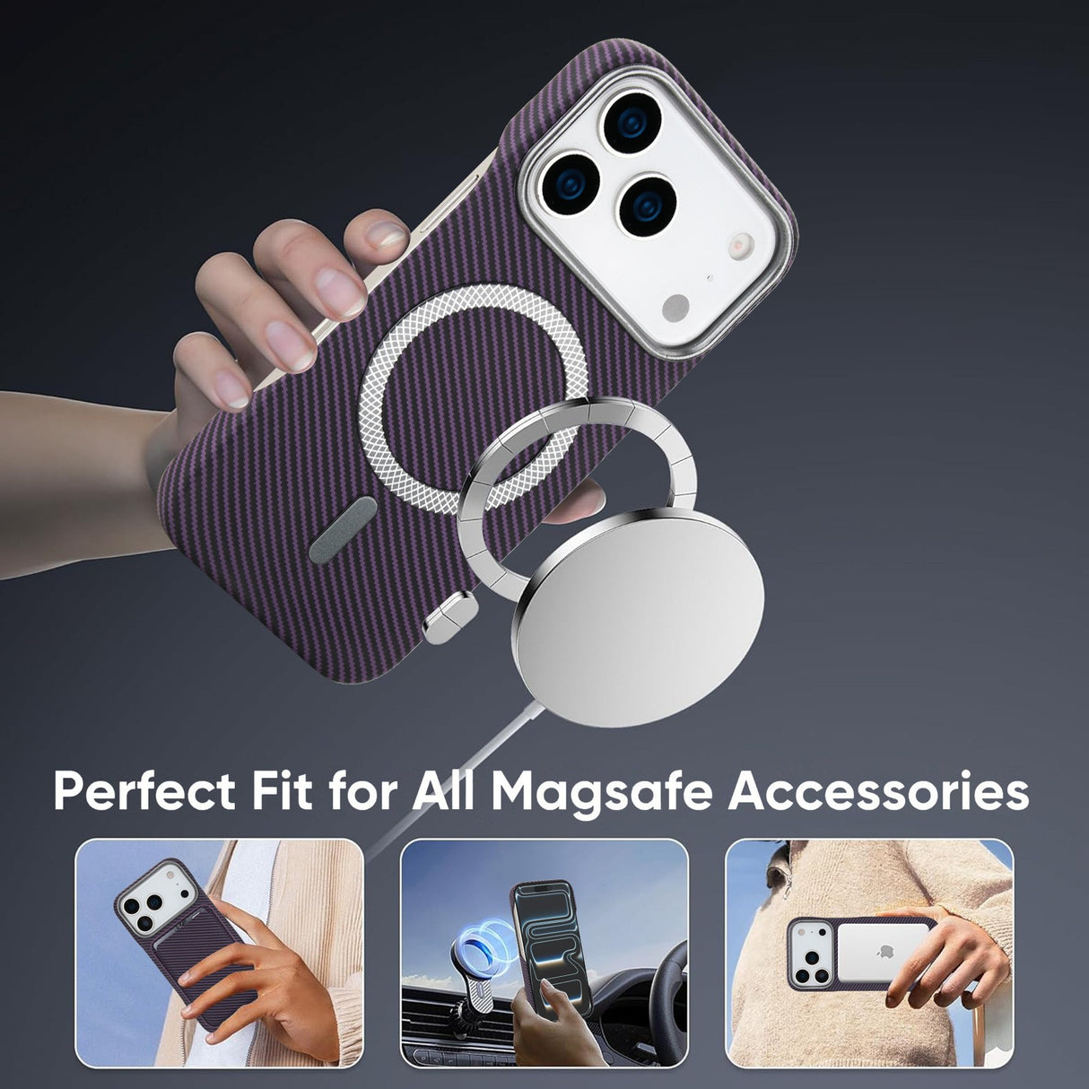Husa Magsafe cu Suport Card, pentru iPhone 17 Air, Flippy, Mov