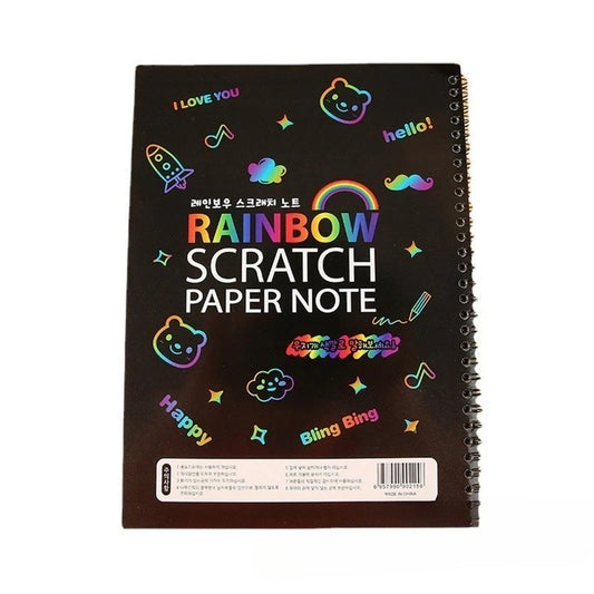 Caiet cu Foi de Hartie de Razuit, Flippy, cu Un Stilou din Bambus, pentru Desen, Curcubeu, 19 x 26 cm, Negru