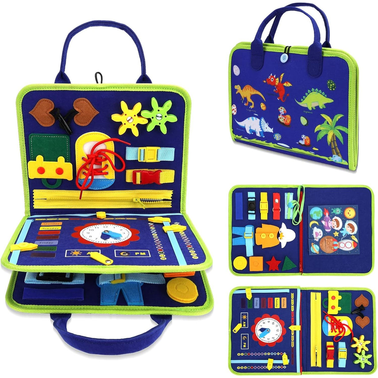 Carte Senzoriala Educativa Montessori, Dezvoltare Abilitati Motorii, 3 Pagini, Model Alfabet, 28X25X4 Cm, Albastru - vivimall.ro