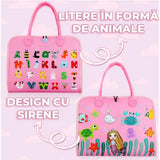 Carte Senzoriala Educativa Montessori, Dezvoltare Abilitati Motorii, 3 Pagini, Model Sirena Si Alfabet, 28X25X4 Cm, Roz - vivimall.ro