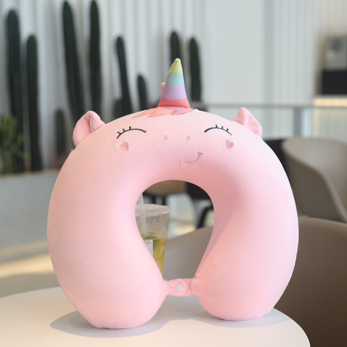 Perna De Calatorie In Forma De U, Pentru Gat Si Cap, Umplutura Din Spuma Cu Memorie, Model Unicorn, Accesoriu De Voiaj, Birou, Masina, Sistem Prindere Capse