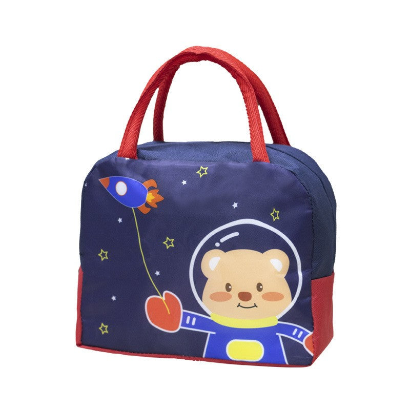 Geanta Termoizolanta Pentru Copii, 23X13X19 Cm, Model Imprimeu Ursulet Astronaut, Din Folie De Aluminiu Si Panza Oxford, Albastru/Rosu - vivimall.ro
