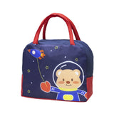 Geanta Termoizolanta Pentru Copii, 23X13X19 Cm, Model Imprimeu Ursulet Astronaut, Din Folie De Aluminiu Si Panza Oxford, Albastru/Rosu - vivimall.ro