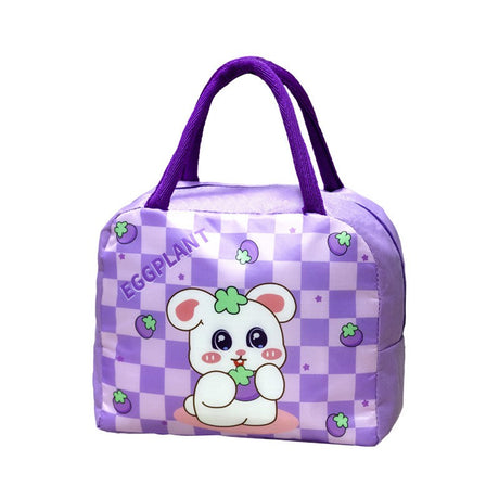 Geanta Termoizolanta pentru Copii, Vivimall, 23x13x19 cm, Model Imprimeu Iepuras, din Folie de Aluminiu si Panza Oxford, Mov - vivimall.ro