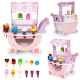 Carucior cu Inghetata pentru Copii, Flippy, din Lemn, Magnetic, Joc de Rol Montessori, cu Depozitare si Roti, 41x19x44 cm, Roz - vivimall.ro