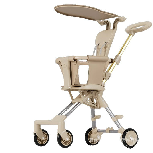 Carucior Pliabil, Flippy, 1-3 Ani, Reversibil, 4 Roti, Parasolar, din Aliaj de Aluminiu + Plastic + Textil, 52 x 42 x 90 cm, Bej