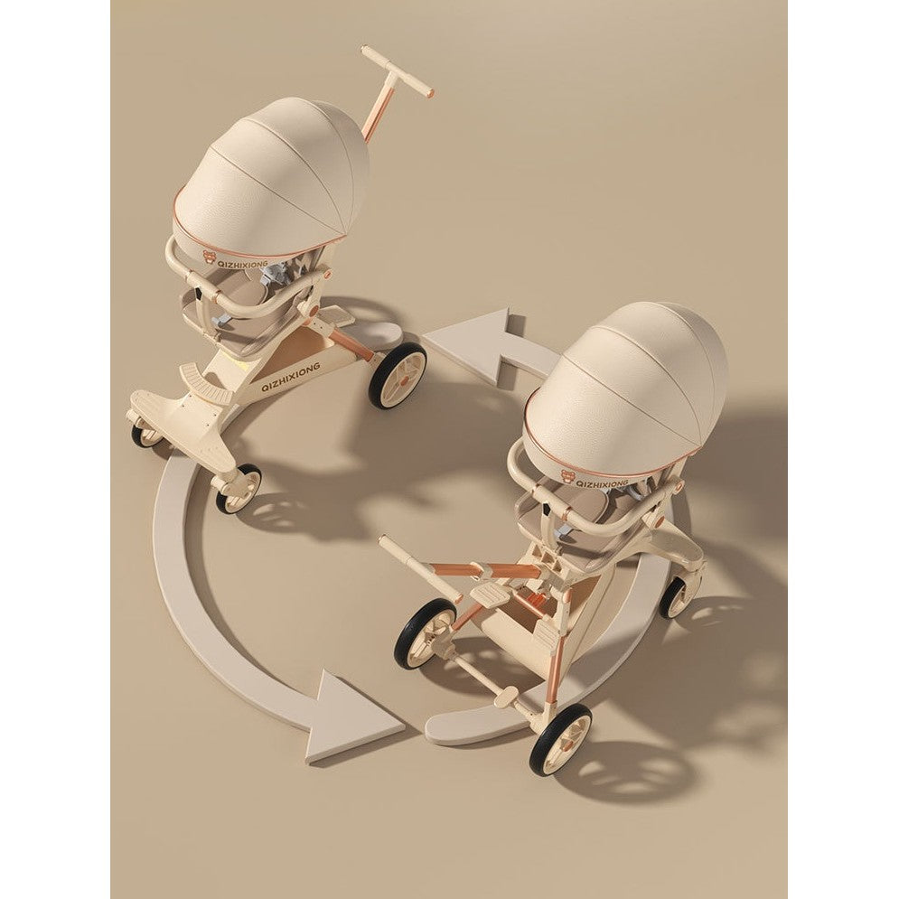 Carucior Sport Flippy 3in1, 6-36 Luni, Pliabil, Tavita pentru Masa, Pat de Dormit, Centura de Siguranta, Roti 360 Grade, Reversibil, Parasolar, Maner Reglabil, 64 x 35 x 100 cm, Panda, Crem