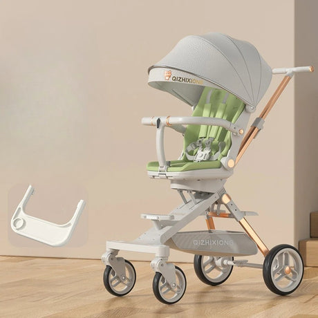 Carucior Sport Vivimall 3in1, 6-36 Luni, Pliabil, Tavita pentru Masa, Pat de Dormit, Centura de Siguranta, Roti 360 Grade, Reversibil, Parasolar, Maner Reglabil, 64 x 35 x 100 cm, Gri/Verde