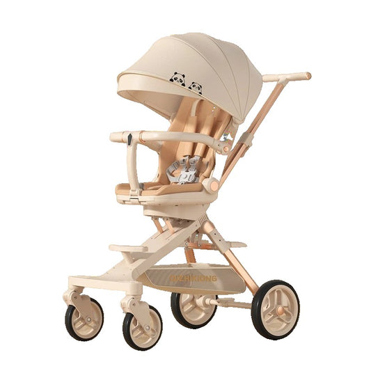 Carucior Sport 3In1, 6-36 Luni, Pliabil, Tavita Pentru Masa, Pat De Dormit, Centura De Siguranta, Roti 360 Grade, Reversibil, Parasolar, Maner Reglabil, Panda, Crem - vivimall.ro