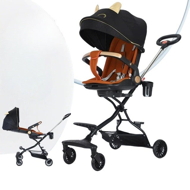 Carucior Sport Flippy 3in1, 6-36 Luni, Reversibil, Pliabil, Tavita pentru Masa, Pozitie de Somn, Centura de Siguranta, Roti 360, Suport Pahar, Copertina pentru Soare, 32x63x95cm, Negru, Model Pisicute - vivimall.ro