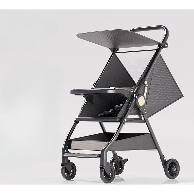 Carut Pliabil, Vivimall, Usor, Compatibil cu Avionul, de Plimbat/Dormit, Parasolar, Cutie Depozitare, Tabla de Masa, 93 x 70 x 40 cm, Negru