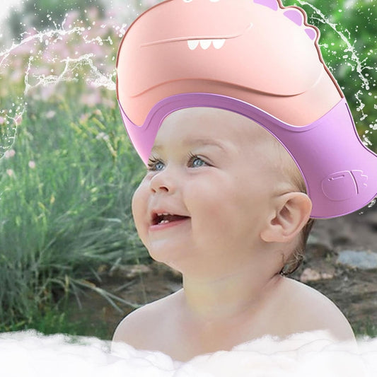 Casca De Dus, Previne Scurgerea Apei Si Samponului Pe Fata, 0-12 Ani, Ajustabila, Din Tpe+Pp, 20 X 23 Cm, Model Crocodil, Roz/Mov - vivimall.ro