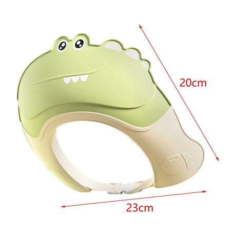 Casca de Dus, Vivimall, Previne Scurgerea Apei si Samponului pe Fata, 0-12 Ani, Ajustabila, din TPE+PP, 20 x 23 cm, Model Crocodil, Verde - vivimall.ro
