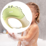 Casca de Dus, Vivimall, Previne Scurgerea Apei si Samponului pe Fata, 0-12 Ani, Ajustabila, din TPE+PP, 20 x 23 cm, Model Crocodil, Verde - vivimall.ro