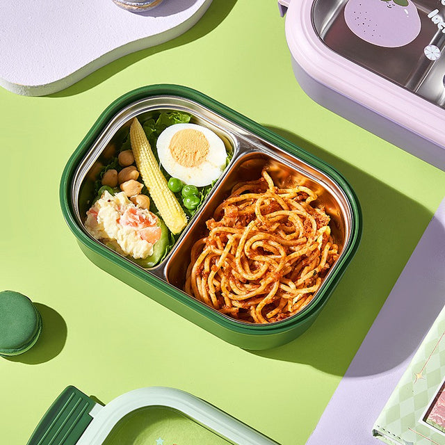 Caserola Container Pentru Pranz, Caserola Lunch Box Pentru Studenti, Din Plastic Pp, Pentru Scoala, Compartiment Metalic In Interior, 22.5 X 14.5 X 8 Cm, Verde - vivimall.ro