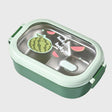 Caserola Container Pentru Pranz, Caserola Lunch Box Pentru Studenti, Din Plastic Pp, Pentru Scoala, Compartiment Metalic In Interior, 22.5 X 14.5 X 8 Cm, Verde - vivimall.ro