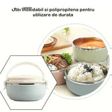 Caserola Pentru Alimente Lunch Box, 700 Ml, Otel Inoxidabil, Maner, Valva Aerisire, Inchidere Etansa, 15 X 8.5 Cm, Albastru - vivimall.ro
