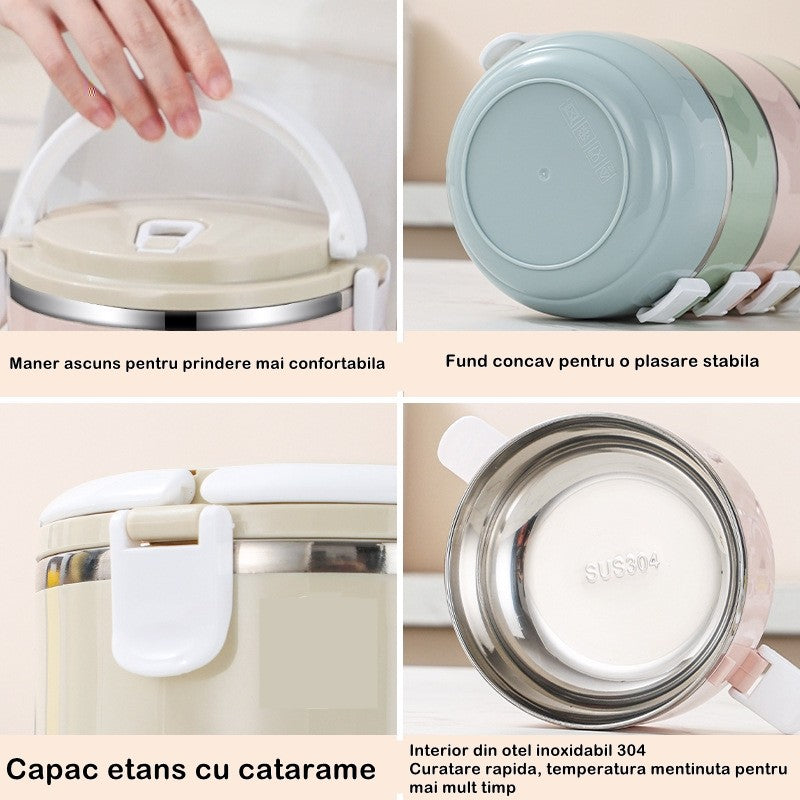 Caserola Pentru Alimente Lunch Box, 700 Ml, Otel Inoxidabil, Maner, Valva Aerisire, Inchidere Etansa, 15 X 8.5 Cm, Albastru - vivimall.ro