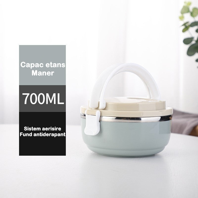 Caserola Pentru Alimente Lunch Box, 700 Ml, Otel Inoxidabil, Maner, Valva Aerisire, Inchidere Etansa, 15 X 8.5 Cm, Albastru - vivimall.ro