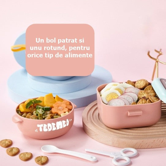 Caserola Pentru Copii Lunch Box, 750 Ml, Doua Boluri, Lingura, Foarfeca Din Plastic, Rezistenta La Scurgeri - vivimall.ro