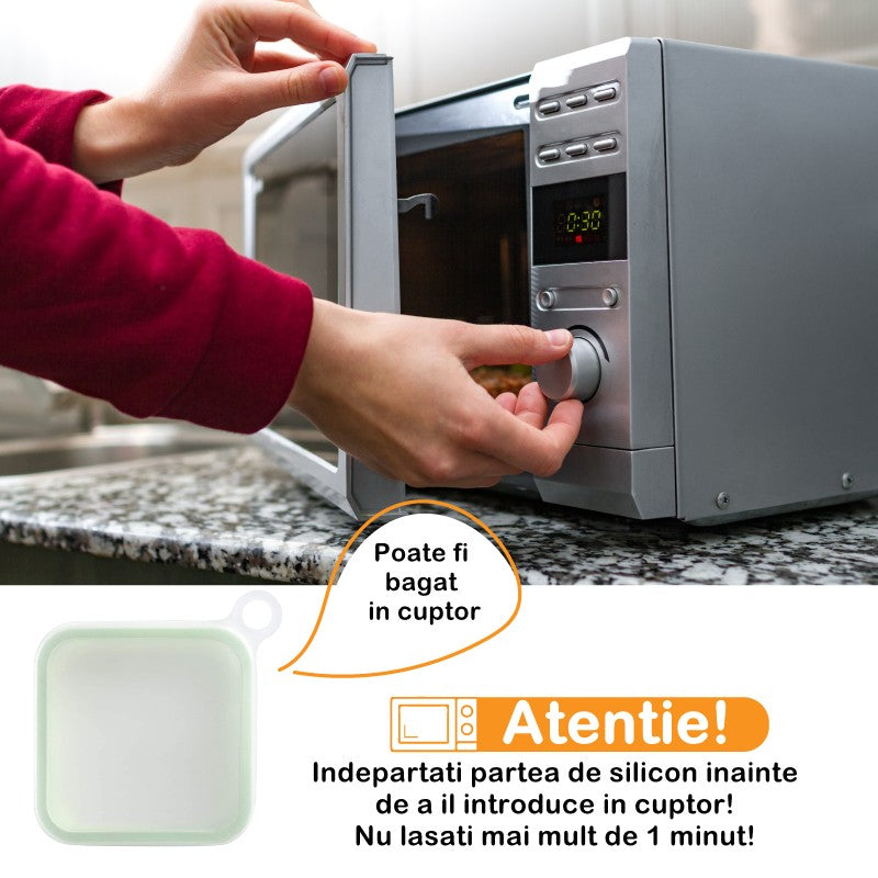 Caserola Pentru Sandwich Din Silicon Si Polipropilena, Portabil, Usor De Curatat, Capac Anti-Scurgere, Reutilizabil, 15.5 X 15.5 X 2.5 Cm, Verde - vivimall.ro