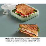 Caserola Pentru Sandwich Din Silicon Si Polipropilena, Portabil, Usor De Curatat, Capac Anti-Scurgere, Reutilizabil, 15.5 X 15.5 X 2.5 Cm, Verde - vivimall.ro