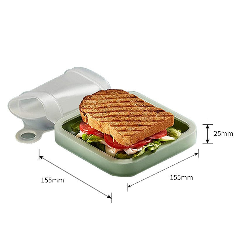 Caserola Pentru Sandwich Din Silicon Si Polipropilena, Portabil, Usor De Curatat, Capac Anti-Scurgere, Reutilizabil, 15.5 X 15.5 X 2.5 Cm, Verde - vivimall.ro