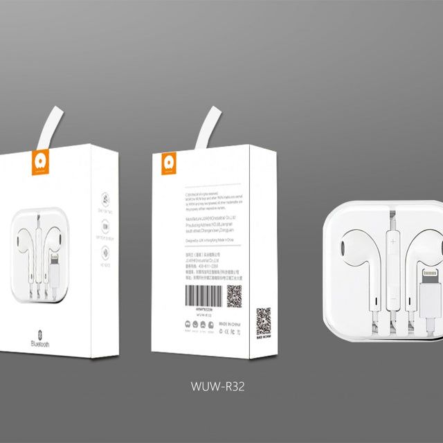Casti Audio cu Microfon si cu Port Lightning WUW-R32 compatibile iPhone, Alb - vivimall.ro