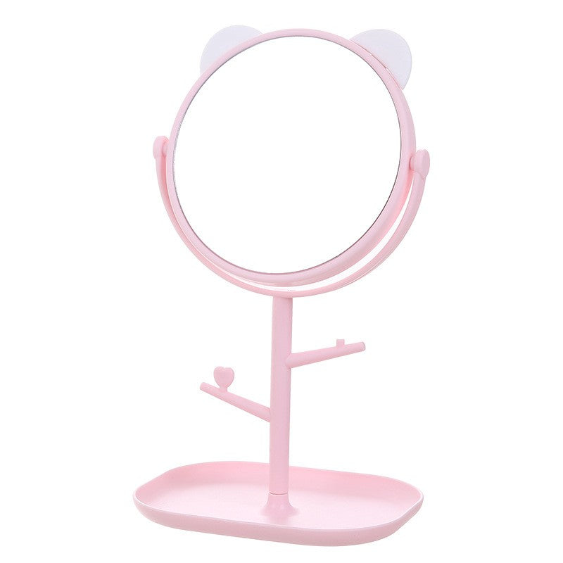 Oglina Cosmetica Cu Picior, Hd, Rotire 360 Grade, 15 Cm Diametru, Suport Bijuterii Baza + Brate, Model Cu Urechi, 30 X 16.5 X 15 Cm - vivimall.ro